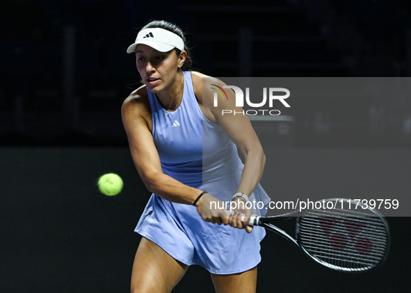 RIYADH, SAUDI ARABIA - NOVEMBER 03: Jessica Pegula of USA during her match against Coco Gauff on day 2 of the 2024 WTA Finals, part of the H...