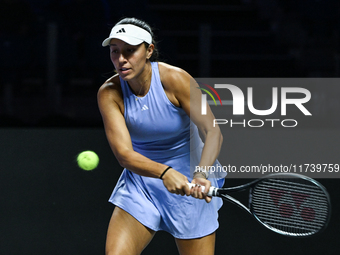 RIYADH, SAUDI ARABIA - NOVEMBER 03: Jessica Pegula of USA during her match against Coco Gauff on day 2 of the 2024 WTA Finals, part of the H...