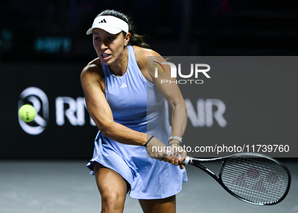 RIYADH, SAUDI ARABIA - NOVEMBER 03: Jessica Pegula of USA during her match against Coco Gauff on day 2 of the 2024 WTA Finals, part of the H...