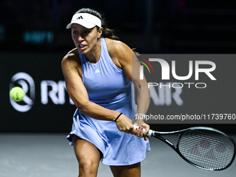 RIYADH, SAUDI ARABIA - NOVEMBER 03: Jessica Pegula of USA during her match against Coco Gauff on day 2 of the 2024 WTA Finals, part of the H...