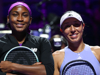 RIYADH, SAUDI ARABIA - NOVEMBER 03: Coco Gauff (L) and Jessica Pegula (R) pose for a photo ahead of their opening match on day 2 of the 2024...