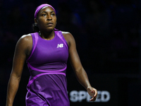 RIYADH, SAUDI ARABIA - NOVEMBER 03: Coco Gauff of USA during her match against Jessica Pegula of USA on day 2 of the 2024 WTA Finals, part o...