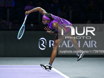 RIYADH, SAUDI ARABIA - NOVEMBER 03: Coco Gauff of USA during her match against Jessica Pegula of USA on day 2 of the 2024 WTA Finals, part o...