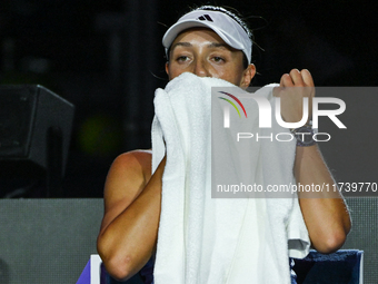 RIYADH, SAUDI ARABIA - NOVEMBER 03: Jessica Pegula of USA during her match against Coco Gauff on day 2 of the 2024 WTA Finals, part of the H...