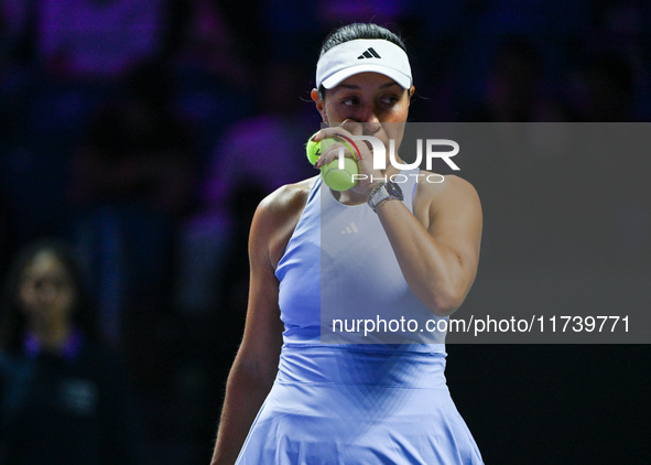 RIYADH, SAUDI ARABIA - NOVEMBER 03: Jessica Pegula of USA during her match against Coco Gauff on day 2 of the 2024 WTA Finals, part of the H...