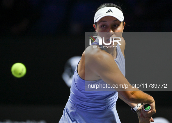 RIYADH, SAUDI ARABIA - NOVEMBER 03: Jessica Pegula of USA during her match against Coco Gauff on day 2 of the 2024 WTA Finals, part of the H...