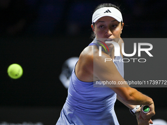 RIYADH, SAUDI ARABIA - NOVEMBER 03: Jessica Pegula of USA during her match against Coco Gauff on day 2 of the 2024 WTA Finals, part of the H...