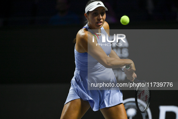 RIYADH, SAUDI ARABIA - NOVEMBER 03: Jessica Pegula of USA during her match against Coco Gauff on day 2 of the 2024 WTA Finals, part of the H...