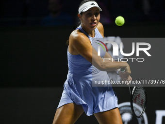 RIYADH, SAUDI ARABIA - NOVEMBER 03: Jessica Pegula of USA during her match against Coco Gauff on day 2 of the 2024 WTA Finals, part of the H...