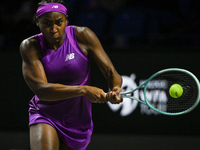 RIYADH, SAUDI ARABIA - NOVEMBER 03: Coco Gauff of USA during her match against Jessica Pegula of USA on day 2 of the 2024 WTA Finals, part o...