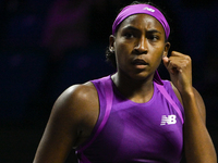 RIYADH, SAUDI ARABIA - NOVEMBER 03: Coco Gauff of USA during her match against Jessica Pegula of USA on day 2 of the 2024 WTA Finals, part o...