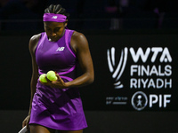 RIYADH, SAUDI ARABIA - NOVEMBER 03: Coco Gauff of USA during her match against Jessica Pegula of USA on day 2 of the 2024 WTA Finals, part o...