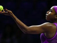 RIYADH, SAUDI ARABIA - NOVEMBER 03: Coco Gauff of USA during her match against Jessica Pegula of USA on day 2 of the 2024 WTA Finals, part o...