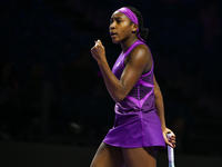 RIYADH, SAUDI ARABIA - NOVEMBER 03: Coco Gauff of USA during her match against Jessica Pegula of USA on day 2 of the 2024 WTA Finals, part o...