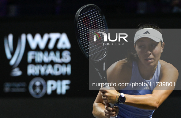 RIYADH, SAUDI ARABIA - NOVEMBER 03: Jessica Pegula of USA during her match against Coco Gauff on day 2 of the 2024 WTA Finals, part of the H...