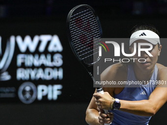 RIYADH, SAUDI ARABIA - NOVEMBER 03: Jessica Pegula of USA during her match against Coco Gauff on day 2 of the 2024 WTA Finals, part of the H...