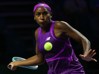 RIYADH, SAUDI ARABIA - NOVEMBER 03: Coco Gauff of USA during her match against Jessica Pegula of USA on day 2 of the 2024 WTA Finals, part o...