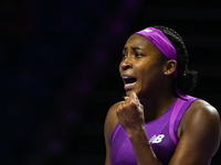 RIYADH, SAUDI ARABIA - NOVEMBER 03: Coco Gauff of USA during her match against Jessica Pegula of USA on day 2 of the 2024 WTA Finals, part o...