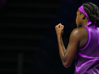 RIYADH, SAUDI ARABIA - NOVEMBER 03: Coco Gauff of USA during her match against Jessica Pegula of USA on day 2 of the 2024 WTA Finals, part o...