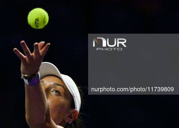 RIYADH, SAUDI ARABIA - NOVEMBER 03: Jessica Pegula of USA during her match against Coco Gauff on day 2 of the 2024 WTA Finals, part of the H...