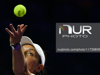 RIYADH, SAUDI ARABIA - NOVEMBER 03: Jessica Pegula of USA during her match against Coco Gauff on day 2 of the 2024 WTA Finals, part of the H...