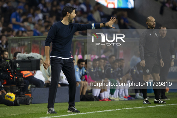 FC Porto coach Vitor Bruno gives instructions to his players during the match against Estoril at Estadio do Dragao in Porto, Portugal, on No...