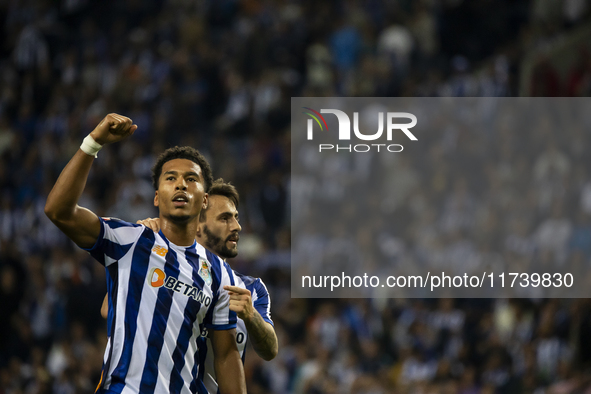 Namaso celebrates after scoring a goal for FC Porto during the Portuguese Primeira Liga soccer match against Estoril at Estadio do Dragao in...