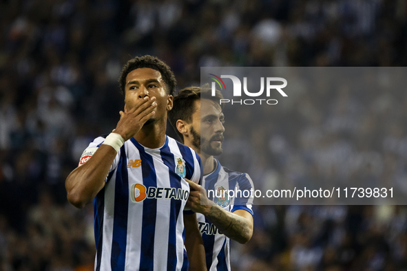 Namaso celebrates after scoring a goal for FC Porto during the Portuguese Primeira Liga soccer match against Estoril at Estadio do Dragao in...