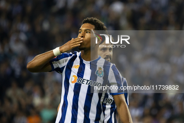 Namaso celebrates after scoring a goal for FC Porto during the Portuguese Primeira Liga soccer match against Estoril at Estadio do Dragao in...