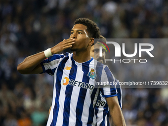 Namaso celebrates after scoring a goal for FC Porto during the Portuguese Primeira Liga soccer match against Estoril at Estadio do Dragao in...