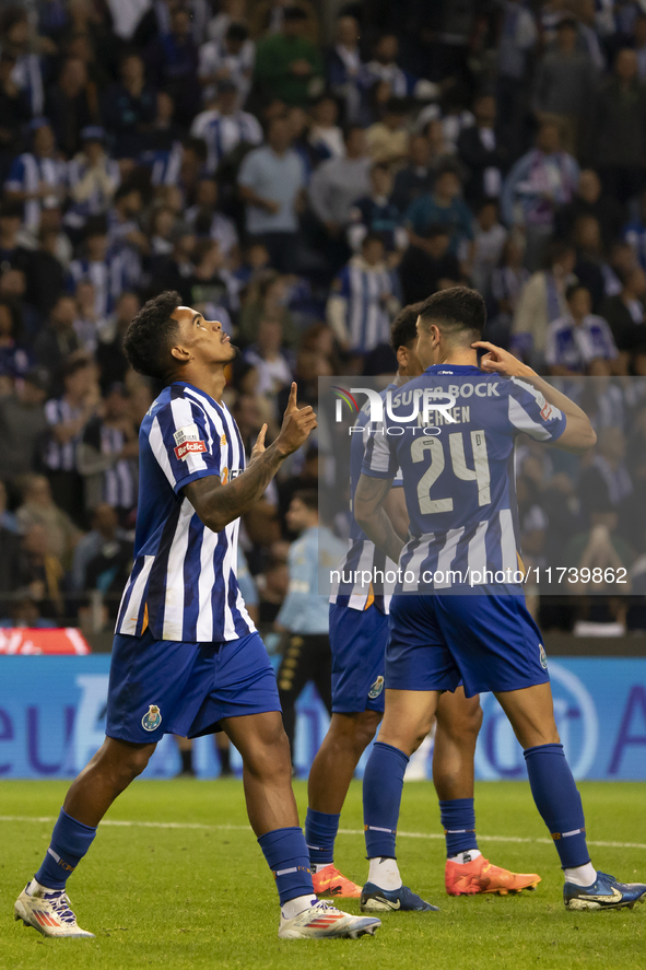 Galeno celebrates after scoring a goal for FC Porto during the Portuguese Primeira Liga soccer match against Estoril at Estadio do Dragao in...