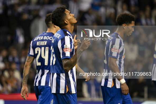 Galeno celebrates after scoring a goal for FC Porto during the Portuguese Primeira Liga soccer match against Estoril at Estadio do Dragao in...