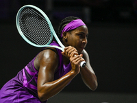 RIYADH, SAUDI ARABIA - NOVEMBER 03: Coco Gauff of USA during her match against Jessica Pegula of USA on day 2 of the 2024 WTA Finals, part o...