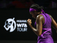 RIYADH, SAUDI ARABIA - NOVEMBER 03: Coco Gauff of USA during her match against Jessica Pegula of USA on day 2 of the 2024 WTA Finals, part o...