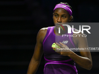 RIYADH, SAUDI ARABIA - NOVEMBER 03: Coco Gauff of USA during her match against Jessica Pegula of USA on day 2 of the 2024 WTA Finals, part o...