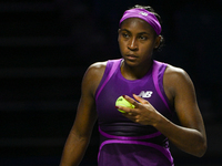 RIYADH, SAUDI ARABIA - NOVEMBER 03: Coco Gauff of USA during her match against Jessica Pegula of USA on day 2 of the 2024 WTA Finals, part o...