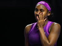 RIYADH, SAUDI ARABIA - NOVEMBER 03: Coco Gauff of USA during her match against Jessica Pegula of USA on day 2 of the 2024 WTA Finals, part o...