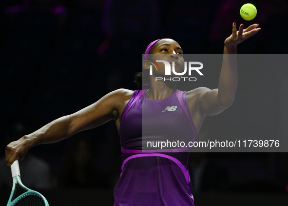 RIYADH, SAUDI ARABIA - NOVEMBER 03: Coco Gauff of USA during her match against Jessica Pegula of USA on day 2 of the 2024 WTA Finals, part o...