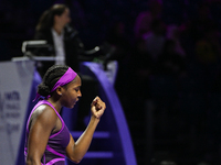 RIYADH, SAUDI ARABIA - NOVEMBER 03: Coco Gauff of USA during her match against Jessica Pegula of USA on day 2 of the 2024 WTA Finals, part o...