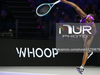 RIYADH, SAUDI ARABIA - NOVEMBER 03: Coco Gauff of USA during her match against Jessica Pegula of USA on day 2 of the 2024 WTA Finals, part o...