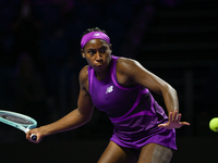 RIYADH, SAUDI ARABIA - NOVEMBER 03: Coco Gauff of USA during her match against Jessica Pegula of USA on day 2 of the 2024 WTA Finals, part o...