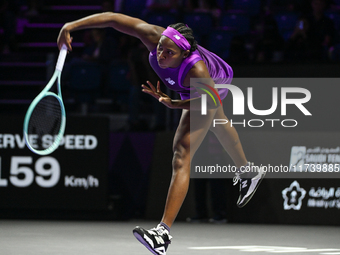 RIYADH, SAUDI ARABIA - NOVEMBER 03: Coco Gauff of USA during her match against Jessica Pegula of USA on day 2 of the 2024 WTA Finals, part o...