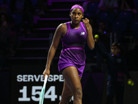 RIYADH, SAUDI ARABIA - NOVEMBER 03: Coco Gauff of USA during her match against Jessica Pegula of USA on day 2 of the 2024 WTA Finals, part o...