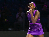 RIYADH, SAUDI ARABIA - NOVEMBER 03: Coco Gauff of USA during her match against Jessica Pegula of USA on day 2 of the 2024 WTA Finals, part o...