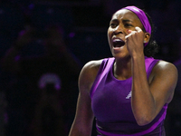 RIYADH, SAUDI ARABIA - NOVEMBER 03: Coco Gauff of USA during her match against Jessica Pegula of USA on day 2 of the 2024 WTA Finals, part o...