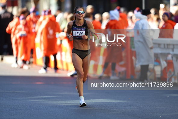 Runner Alana Levy of the United States heads up First Avenue during the 2024 New York City Marathon in New York, United States, on November...