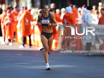 Runner Alana Levy of the United States heads up First Avenue during the 2024 New York City Marathon in New York, United States, on November...