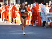 Runner Alana Levy of the United States heads up First Avenue during the 2024 New York City Marathon in New York, United States, on November...