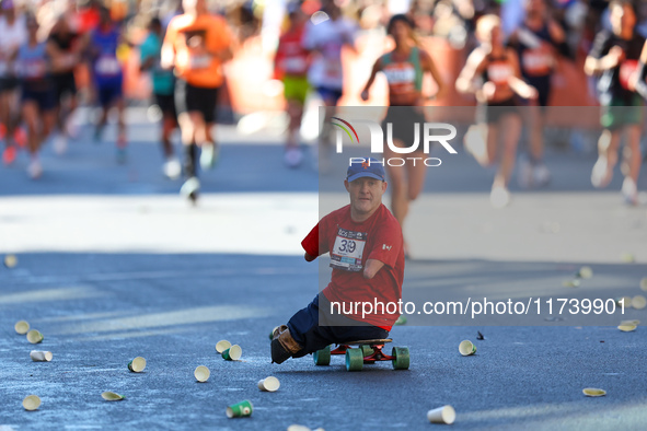 Canadian Christopher Koch heads up First Avenue during the 2024 New York City Marathon in New York, N.Y., on November 3, 2024. 