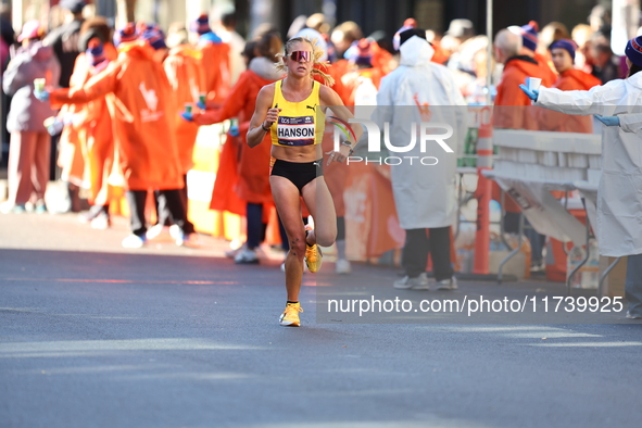 Marathoner Jessa Hanson of the United States races up First Avenue during the 2024 New York City Marathon in New York, N.Y., on November 3,...